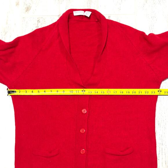 Express Tricot Lambswool / Angora Red Oversized Cardigan S/M Button Up Pockets - Picture 8 of 8